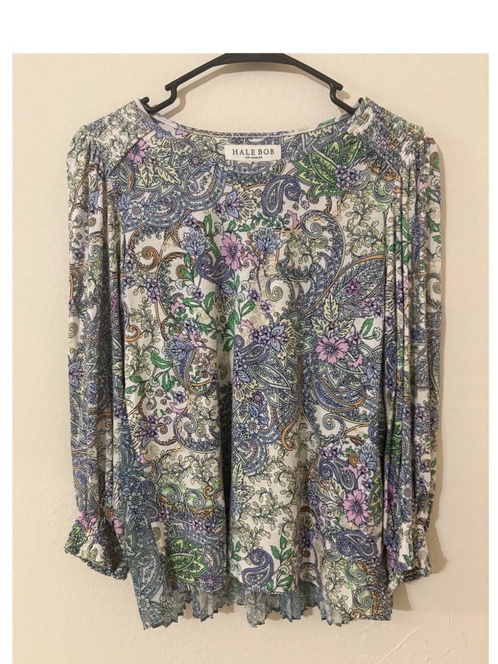Hale Bob Paisley Floral Blouse Womens XS Boho Flowy Long Sleeve Lightweight Top